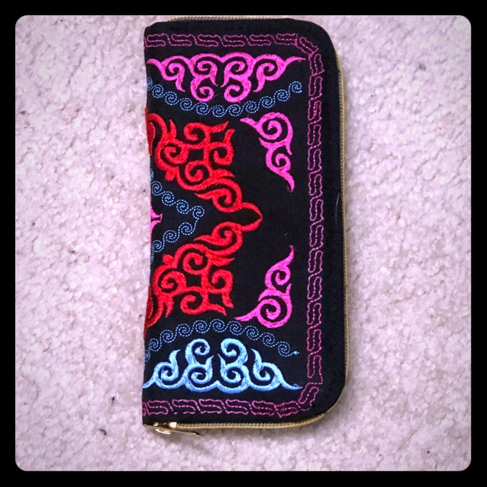 Black hand embroidered wallet